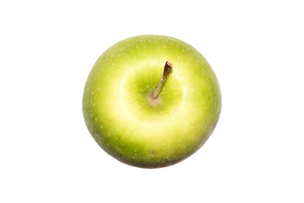 Ένα Λείο Πράσινο Μήλο Λευκό Φόντο Μήλο Είναι Πράσινο Απομονωμένο — Φωτογραφία Αρχείου