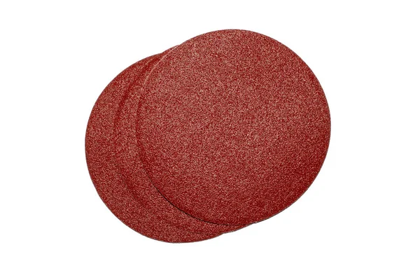 白色背景上的红色砂纸砂轮 砂纸圆喷嘴 用于磨削 — 图库照片