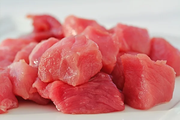 Meat cubes, raw red meat closeup — Stock Photo, Image