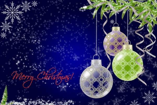 Blue Christmas background with bauble and fir — Stock Photo, Image