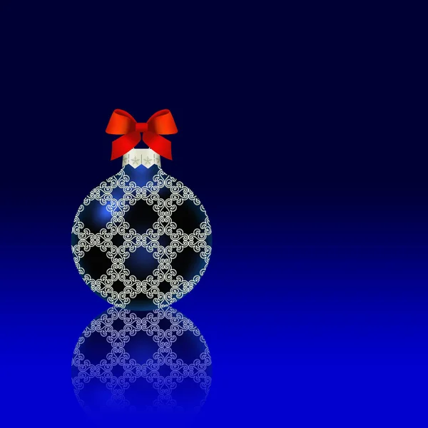 Blue Christmas ball red bow — Stock Photo, Image