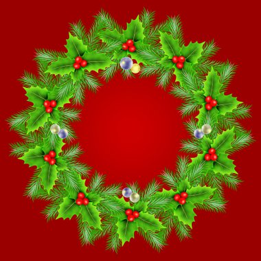 Kırmızı üzerine Noel çelengi