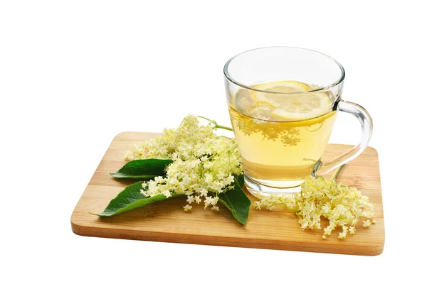 Elderflower tea and blossoms isolated — Stock Photo, Image