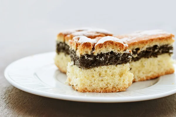 Poppy seed cake bars with powdered sugar homemade — Stock Photo, Image