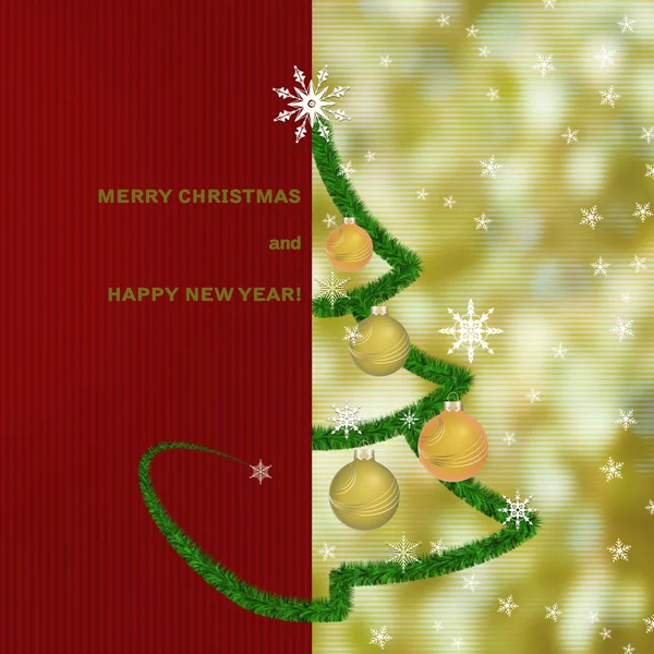 Weihnachtsgrußkarte Hintergrund mit Tanne und Weihnachtsbaum l — Stockfoto