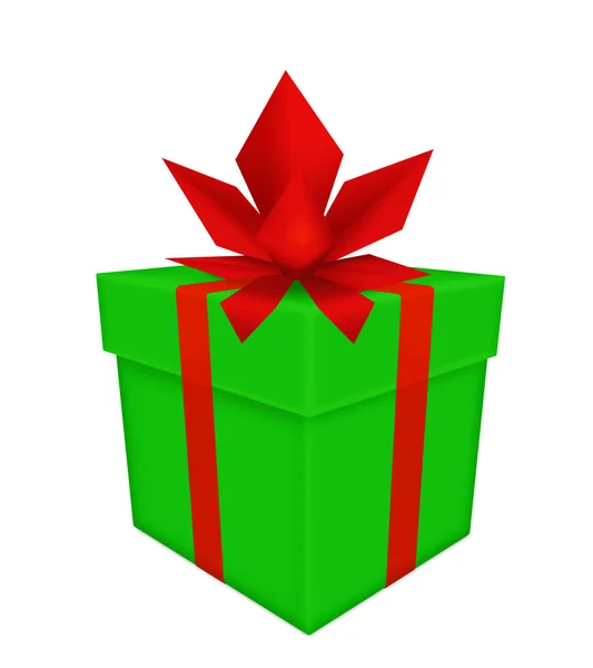 Grünes Geschenk mit roter Schleife und Band isoliert auf weißem Hintergrund — Stockfoto