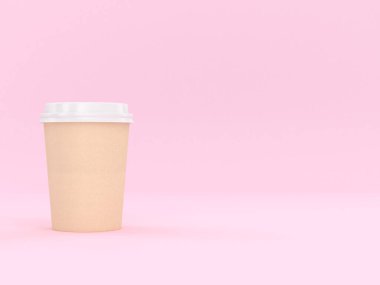 Modern Yeniden Kullanılabilir Mukavva Kupa 3D Pembe Arkaplan ile Sıcak ve Soğuk İçecekler, Espresso Kahve Sütlü Çay İçeceği Boşluğu Kopyalamak