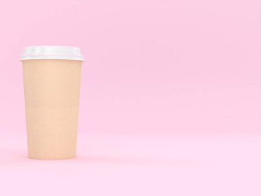 Modern Yeniden Kullanılabilir Mukavva Kupa 3D Pembe Arkaplan ile Sıcak ve Soğuk İçecekler, Espresso Kahve Sütlü Çay İçeceği Boşluğu Kopyalamak