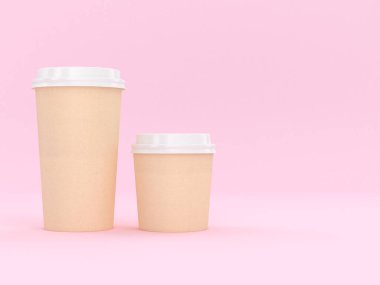 Modern Yeniden Kullanılabilir Mukavva Kupa 3D Pembe Arkaplan ile Sıcak ve Soğuk İçecekler, Espresso Kahve Sütlü Çay İçeceği Boşluğu Kopyalamak
