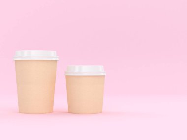 Modern Yeniden Kullanılabilir Mukavva Kupa 3D Pembe Arkaplan ile Sıcak ve Soğuk İçecekler, Espresso Kahve Sütlü Çay İçeceği Boşluğu Kopyalamak