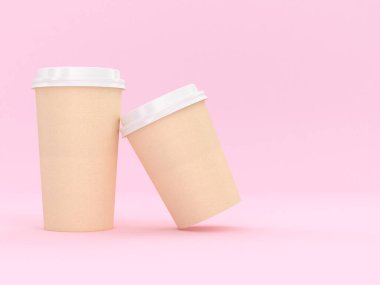 Modern Yeniden Kullanılabilir Mukavva Kupa 3D Pembe Arkaplan ile Sıcak ve Soğuk İçecekler, Espresso Kahve Sütlü Çay İçeceği Boşluğu Kopyalamak