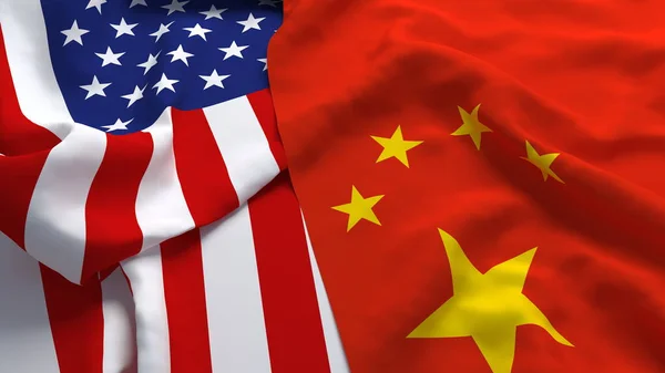 Eua América China Bandeira País Fechar Renderização Com Tecido Seda — Fotografia de Stock