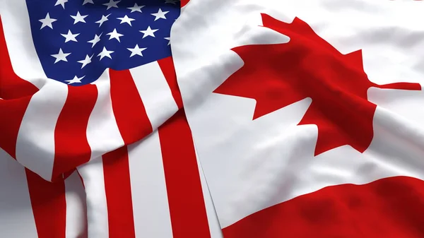 Estados Unidos Canadá Bandera País Primer Plano Renderizado Con Tela —  Fotos de Stock