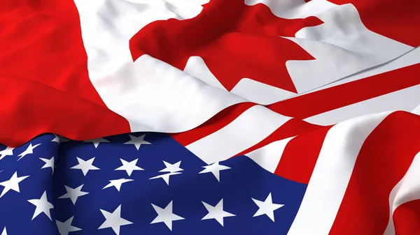 Estados Unidos Canadá Bandera País Primer Plano Renderizado Con Tela — Foto de Stock
