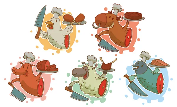 Набір смішних ілюстрацій для приготування їжі — стоковий вектор