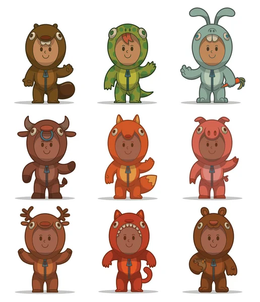 Niños en trajes de animales — Vector de stock