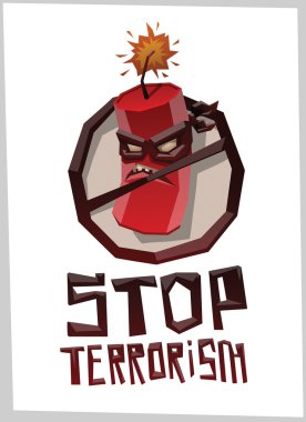 Terörü durdurun, maskeli bombalı yuvarlak amblem