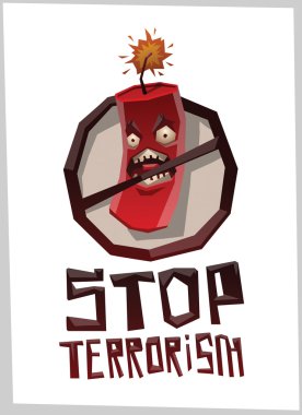 Terörü durdurun, çığlık atan bombayla yuvarlak amblemi