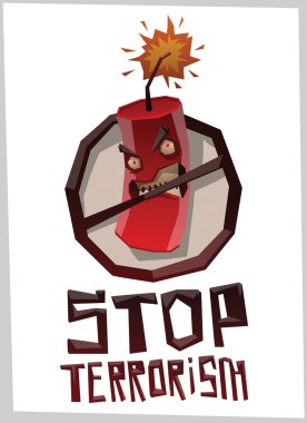 Terörü durdurun, şeytani bombayla yuvarlak amblemi