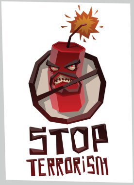 Terörü durdurun, kızgın bombayla yuvarlak amblemi