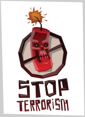 Terörü durdurun, kafatası bombasıyla yuvarlak amblem