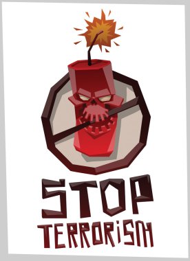 Terörü durdurun, gülümseyen kafatası bombasıyla yuvarlak amblem