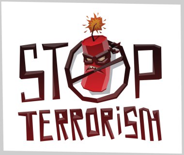 Terörü durdurun, maskeli bombalı büyük yuvarlak amblem