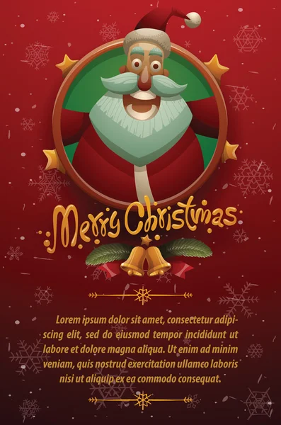 Carte de Noël rouge Joyeux Père Noël visage heureux — Image vectorielle