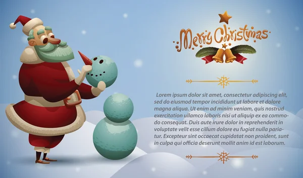 Carte de Noël Mignon Père Noël et bonhomme de neige — Image vectorielle