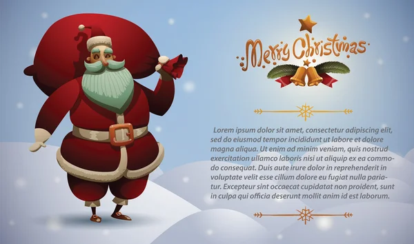 Carte de Noël Mignon Père Noël avec sac rouge — Image vectorielle