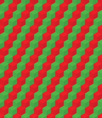 Geometrik küp elemanlarının dikişsiz deseni, kırmızı yeşil çizgiler