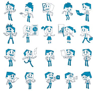 Çizgi stilinde Küp iş adamları kümesi