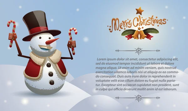 Carte de Noël bonhomme de neige avec bonbons — Image vectorielle