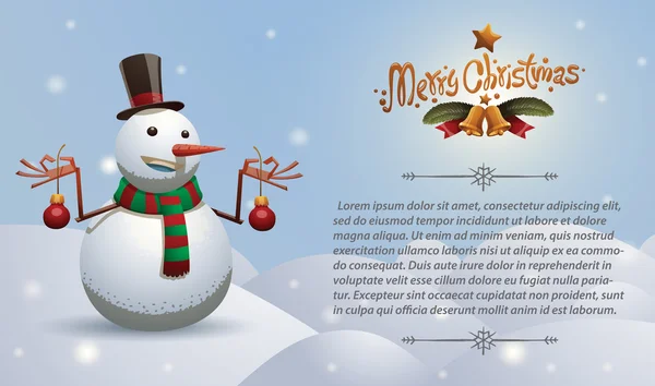 Kerstkaart sneeuwpop met ballen — Stockvector