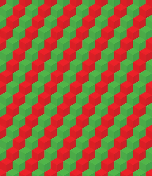 Patrón inconsútil de elementos geométricos del cubo, rayas verdes rojas — Vector de stock