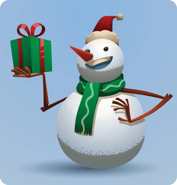 Weihnachten Schneemann mit Geschenk — Stockvektor
