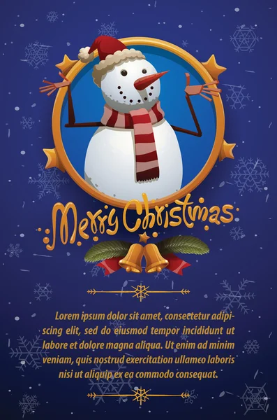 Carte de Noël bleu foncé bonhomme de neige — Image vectorielle
