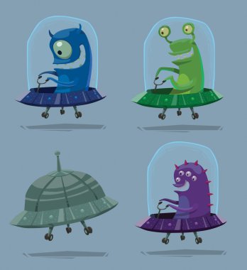 Set of funny aliens in UFO