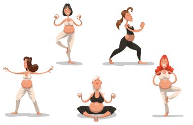 Yoga yapan hamile bayanlar seti