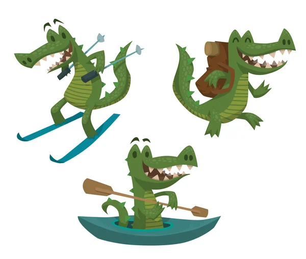 Набор зелёных крокодилов — стоковый вектор