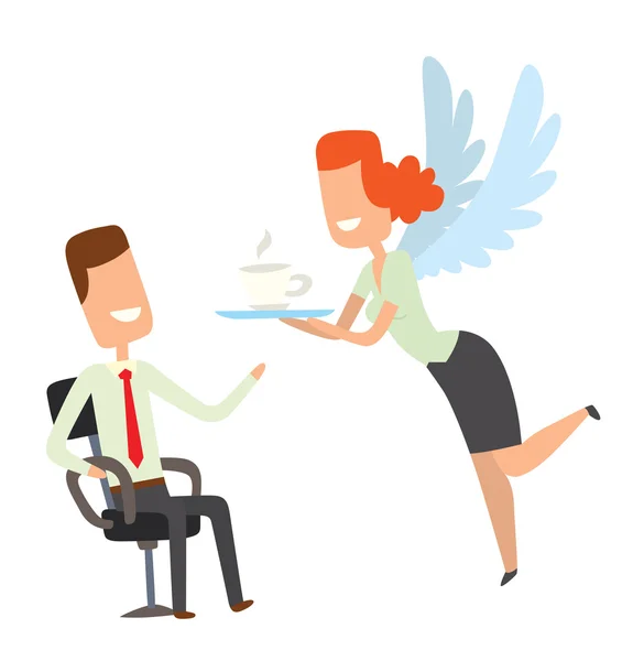 Businessman and office angel woman with cup of hot drink — Stock Vector