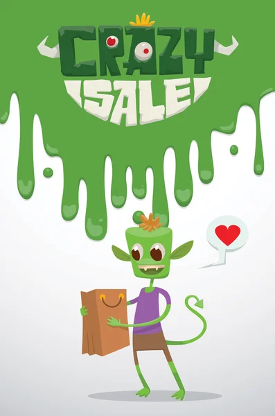 广告传单与有趣的绿色怪物 — 图库矢量图片