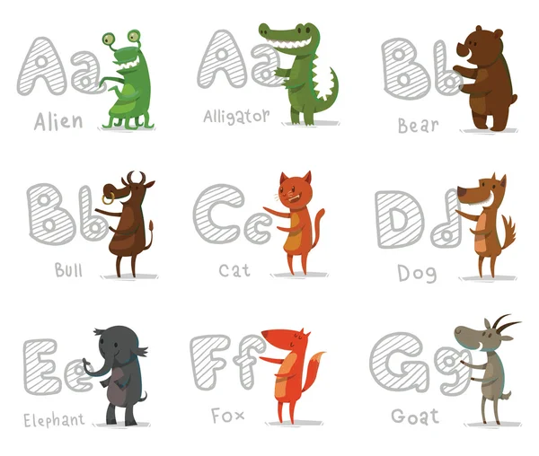 Alfabeto Animales, letras A-G — Vector de stock