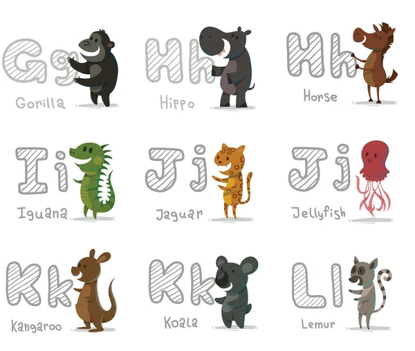 Alfabeto Animales, letras G-L — Vector de stock