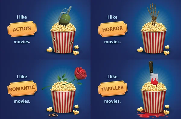 Set van banners met popcorn mandje — Stockvector