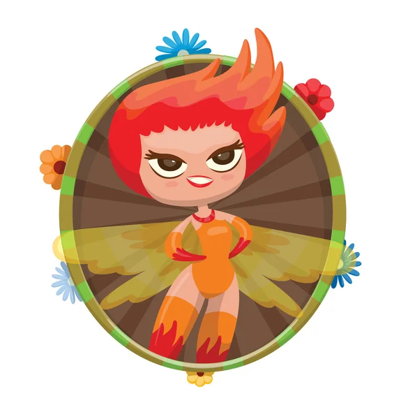 Floral ronde frame, leuk sprookje met rood haar — Stockvector