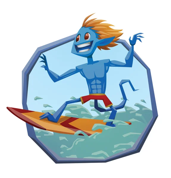 框架与冲浪怪物， 蓝色 — 图库矢量图片