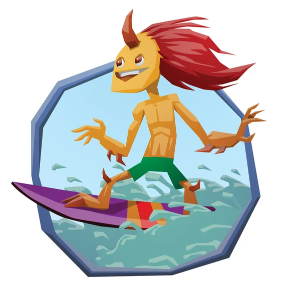 Marco con monstruo de surf, amarillo — Vector de stock