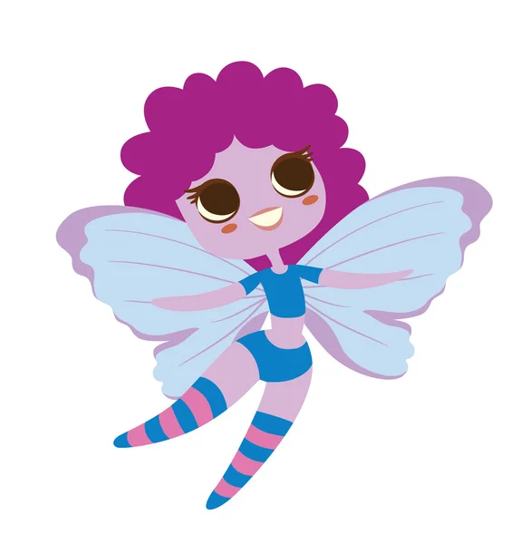 Cute female fairy with big eyes and purple hair — Stock Vector