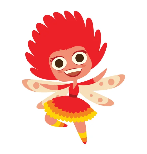 Χαριτωμένο θηλυκό νεράιδα με μεγάλα μάτια και κόκκινα μαλλιά — Διανυσματικό Αρχείο
